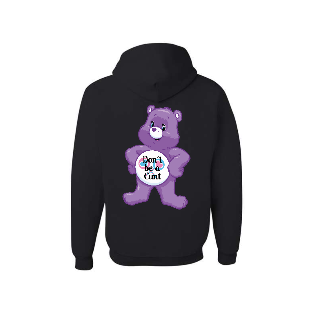 Black Swear Bear Hoodie with "don't give a fuck"