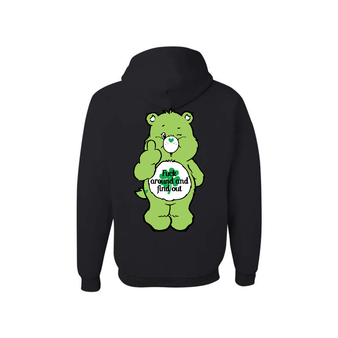 Black Swear Bear Hoodie with "fuck around and find out"
