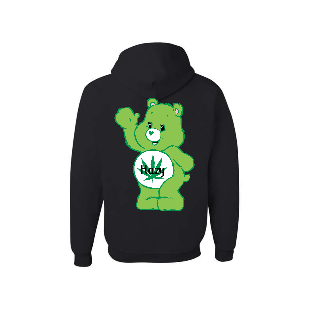 Black Swear Bear Hoodie with "hazy stoner bear"