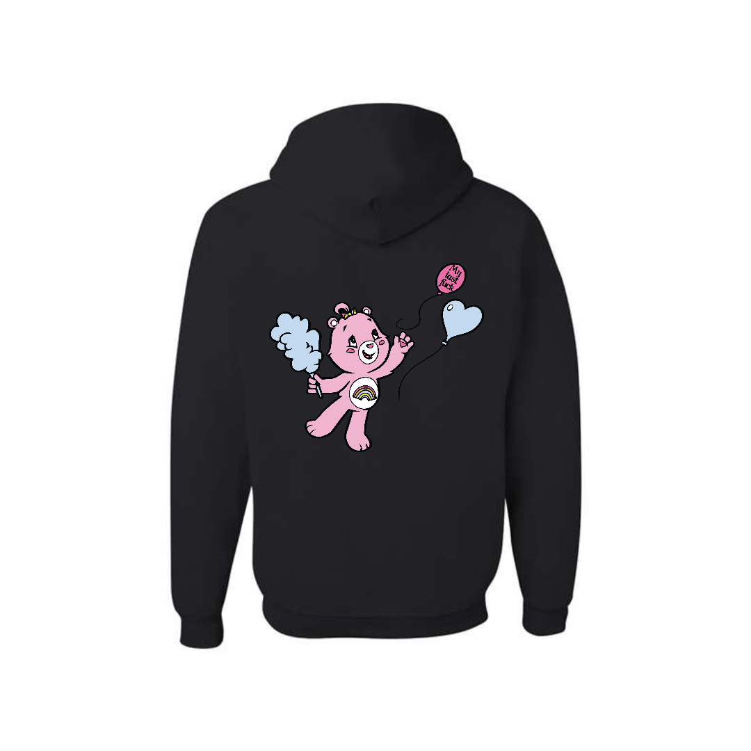Black Swear Bear Hoodie with "My last fuck and a balloon"