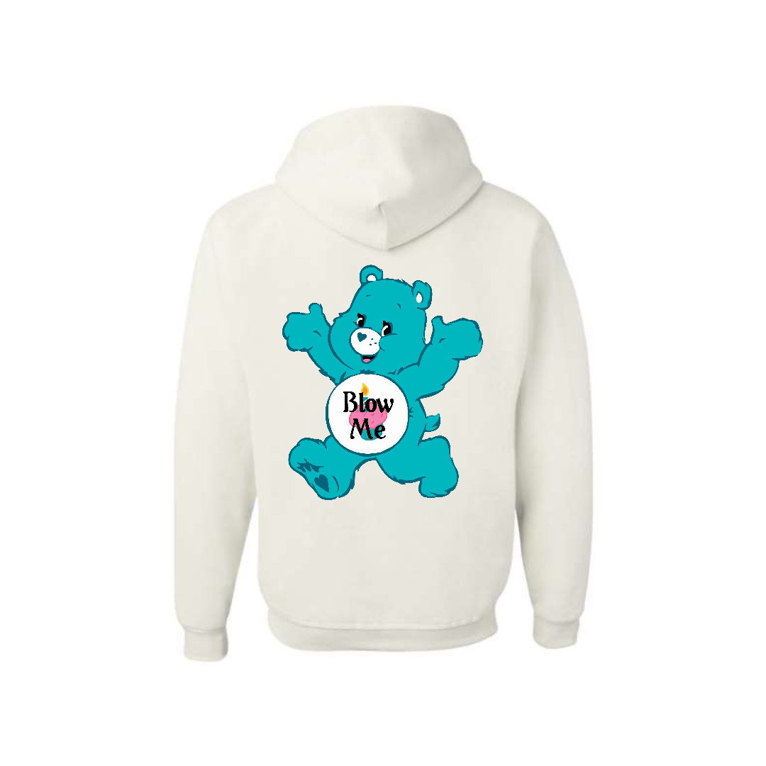 White Swear Bear Hoodie with "Blow Me"