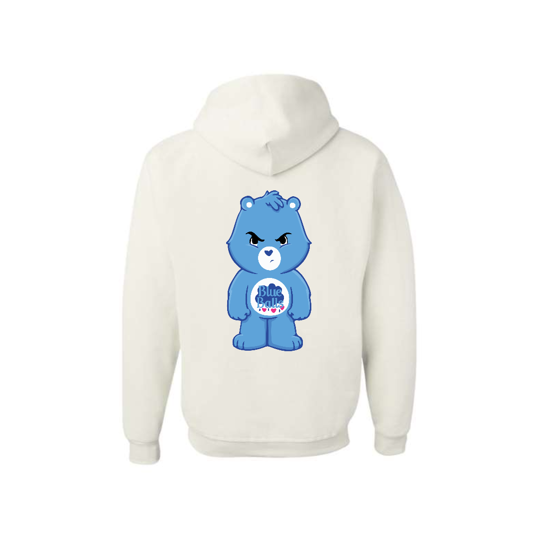White Swear Bear Hoodie with "Blue Balls"