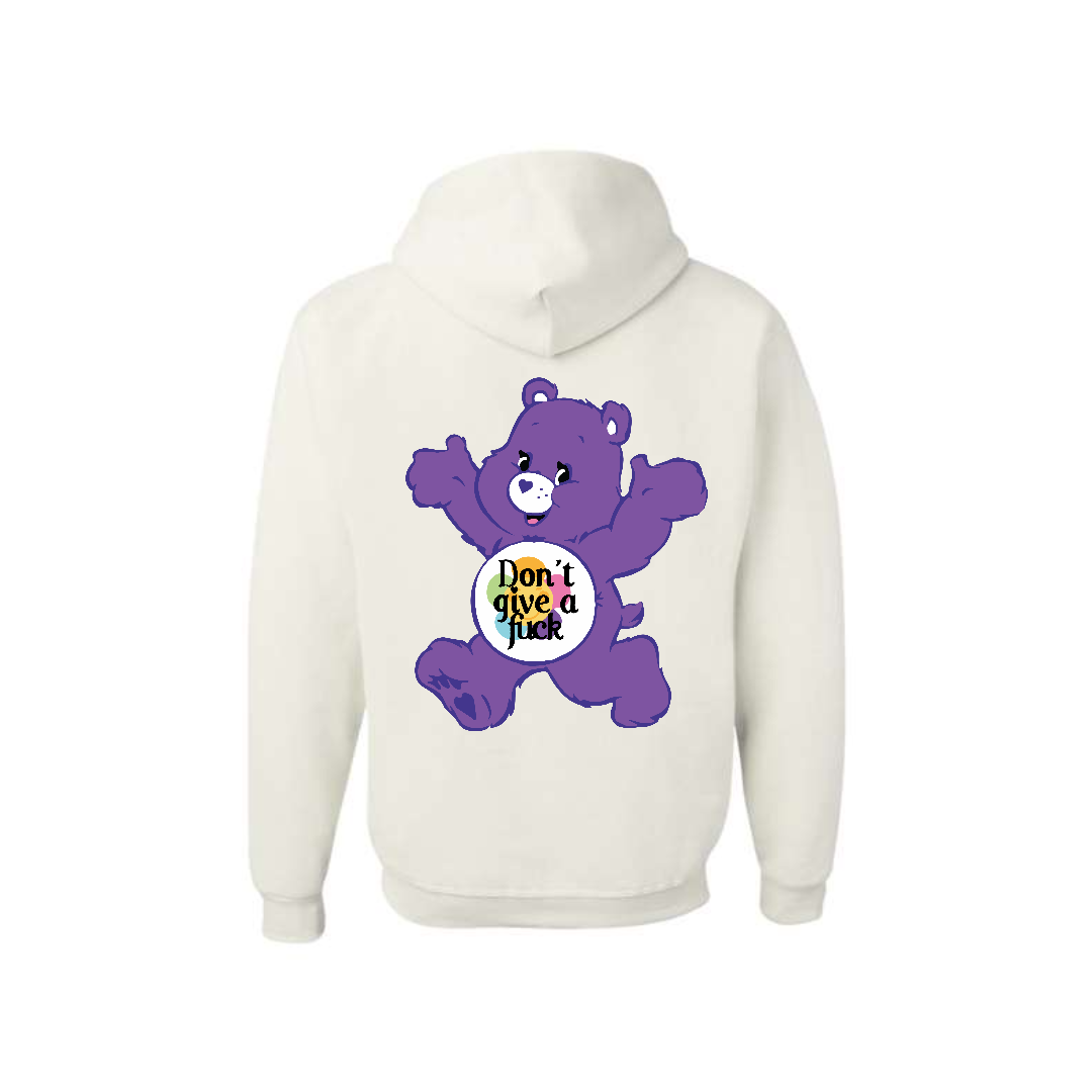 White Swear Bear Hoodie with "don't give a fuck"