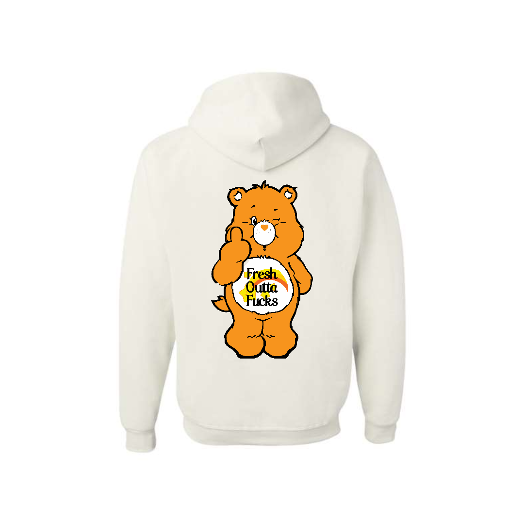 White Swear Bear Hoodie with "Fresh outta Fucks"