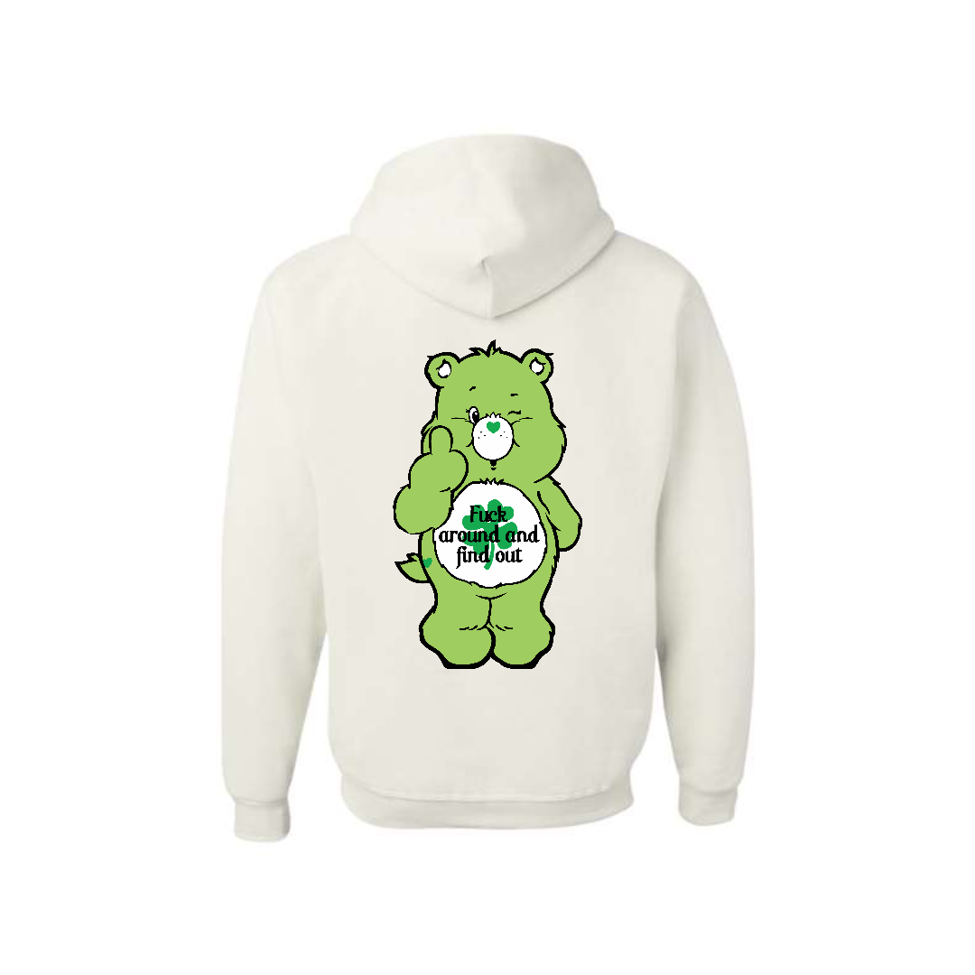White Swear Bear Hoodie with "Fuck around and find out"