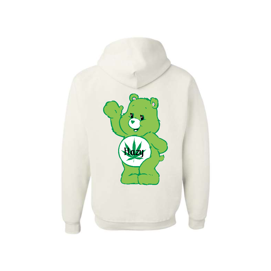 White Swear Bear Hoodie with "Hazy"