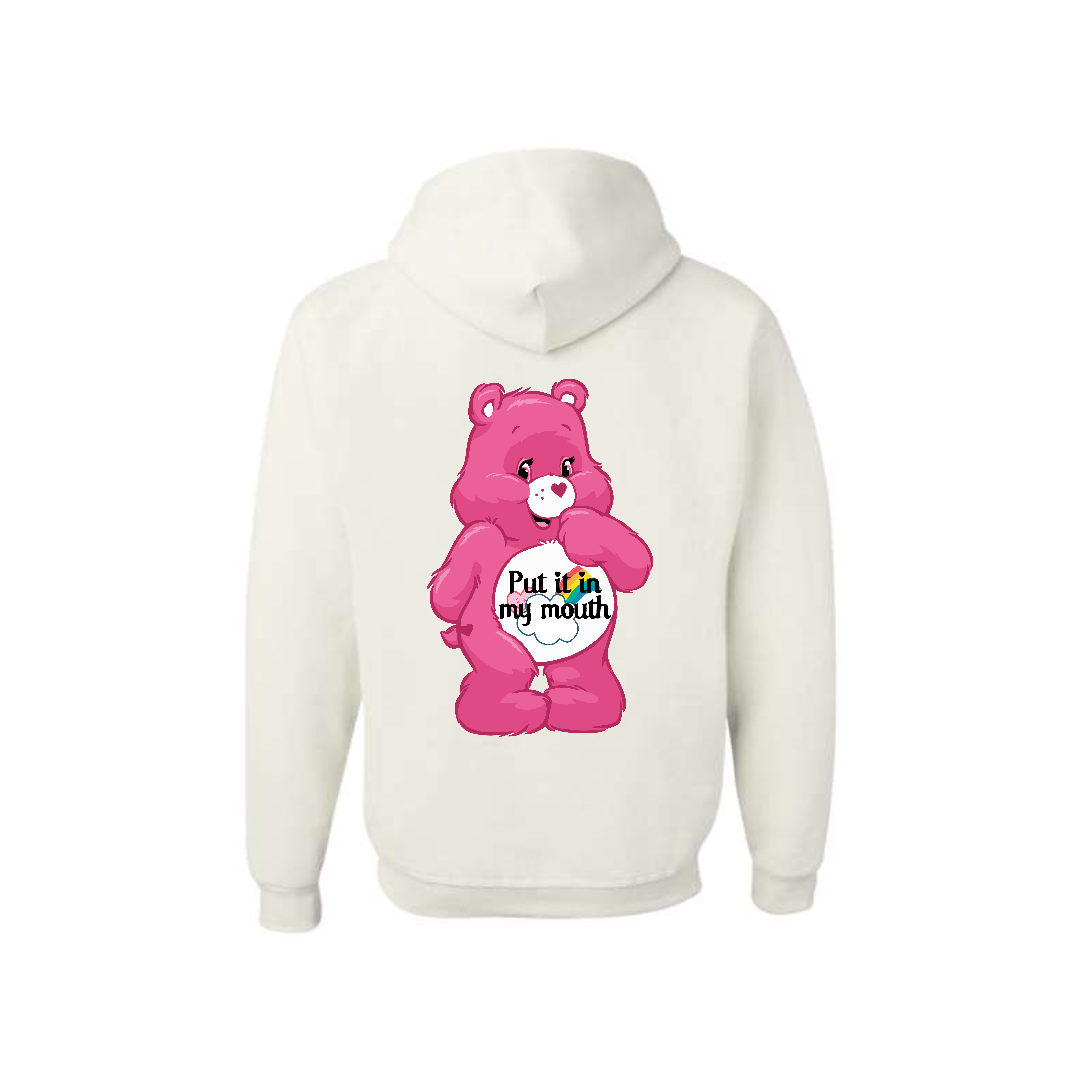 White Swear Bear Hoodie with "put it in my mouth"