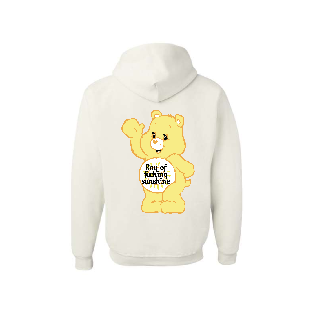 White Swear Bear Hoodie with "Ray of Fucking Sunshine"