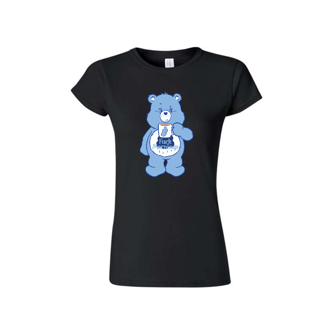 Black Swear Bear T-Shirt with a Swear Bear Fuck Mornings design