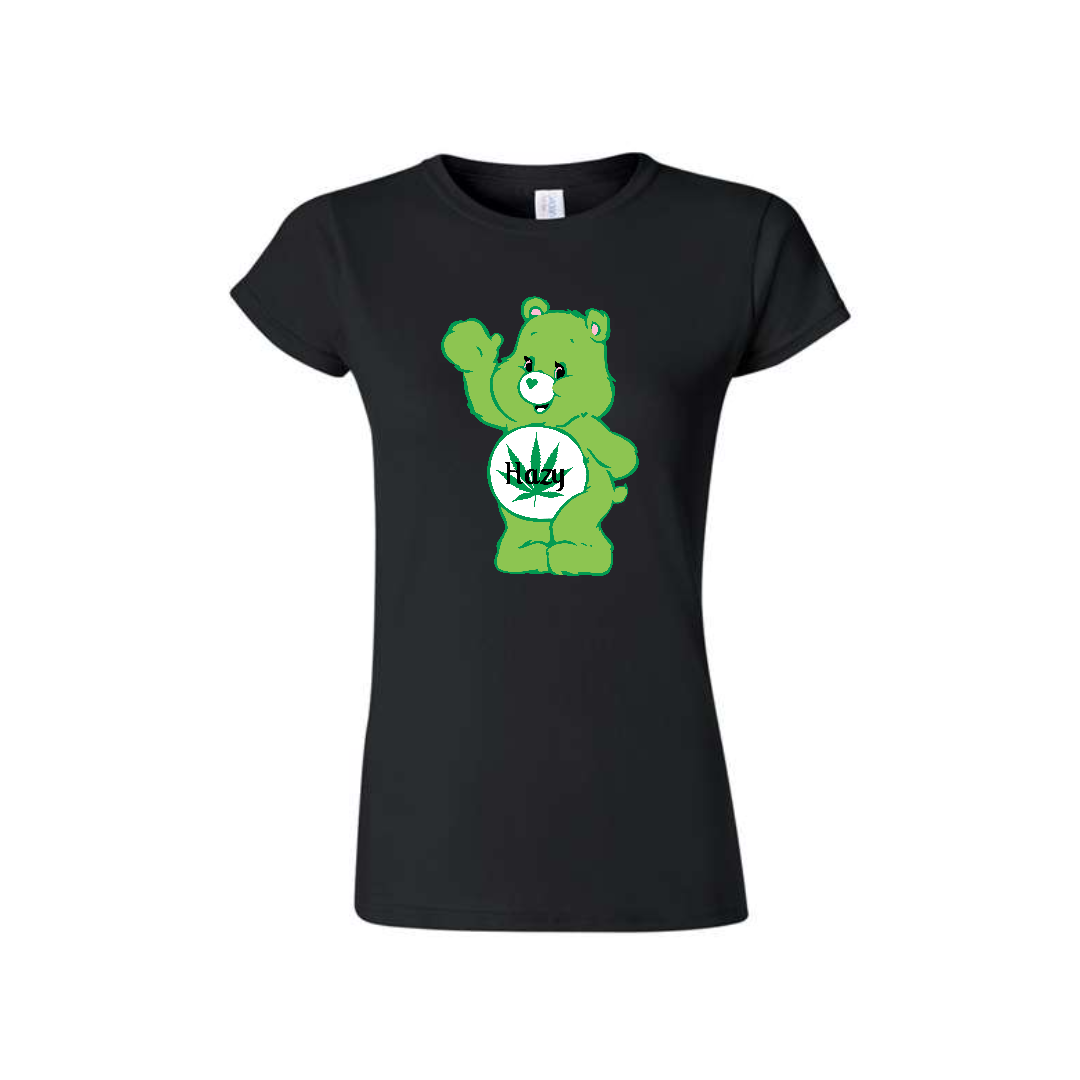 Black Swear Bear T-Shirt with a Swear Bear Hazy stoner bear design
