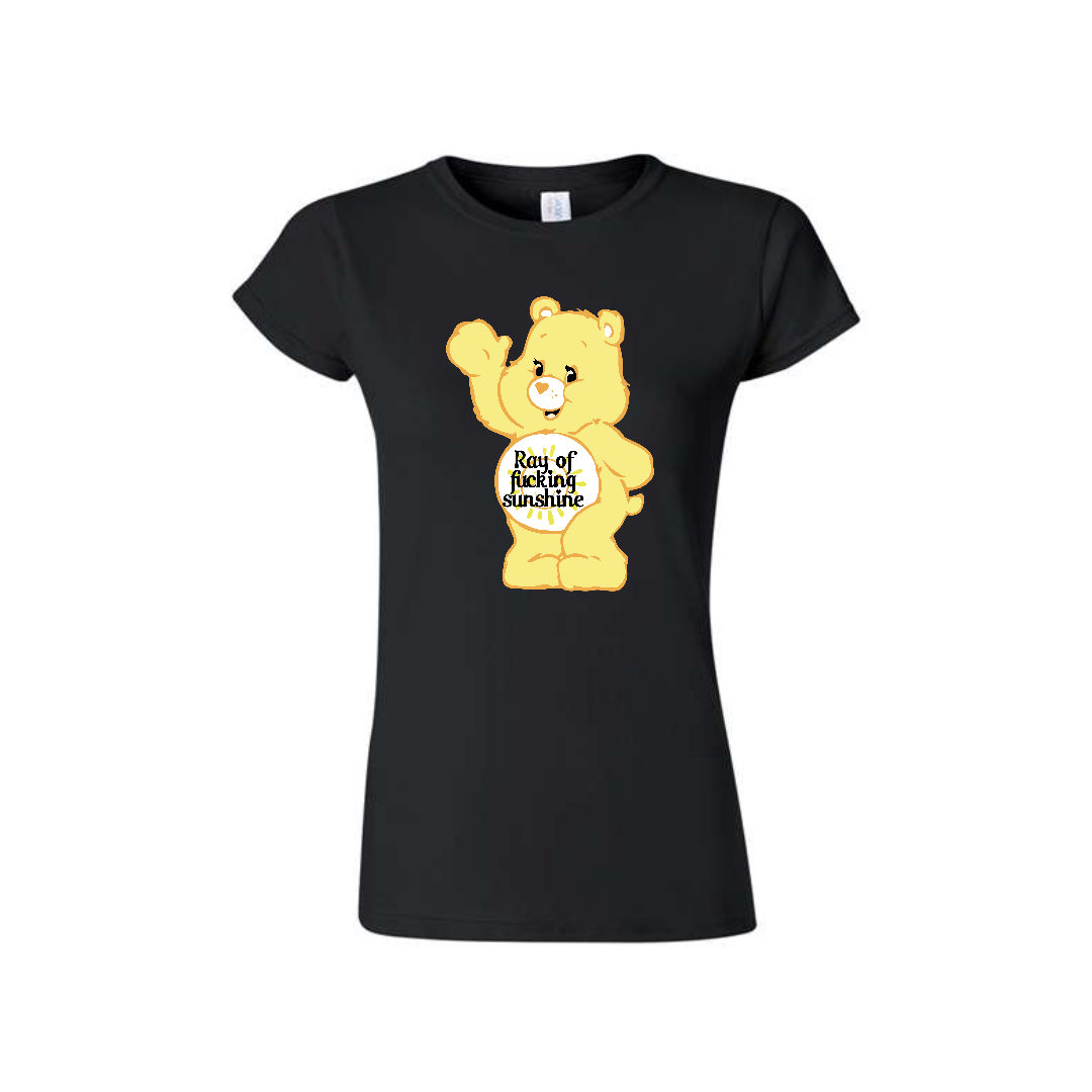 Black Swear Bear T-Shirt with a Swear Bear Ray of Fucking Sunshine design