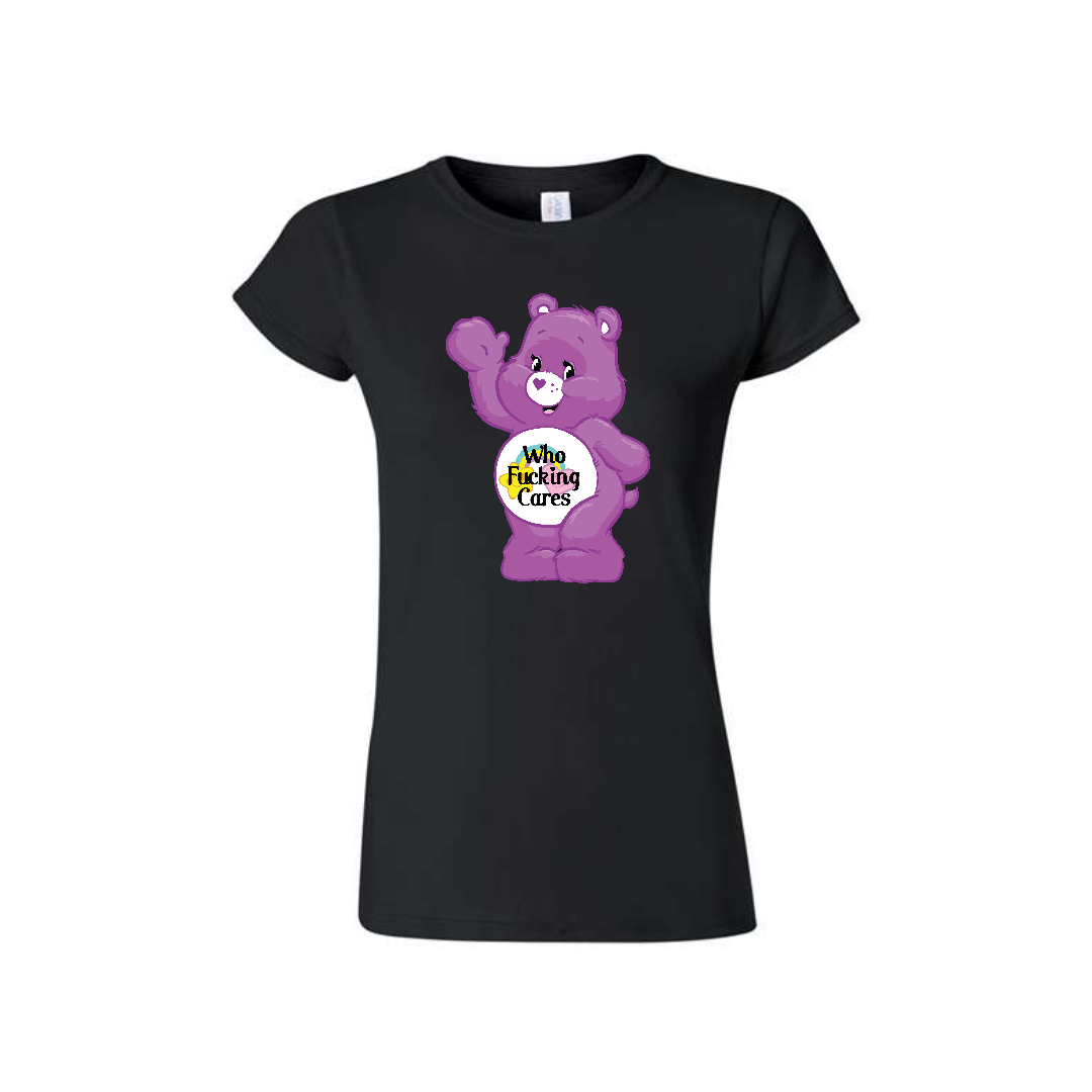Black Swear Bear T-Shirt with a Swear Bear Who fucking cares design