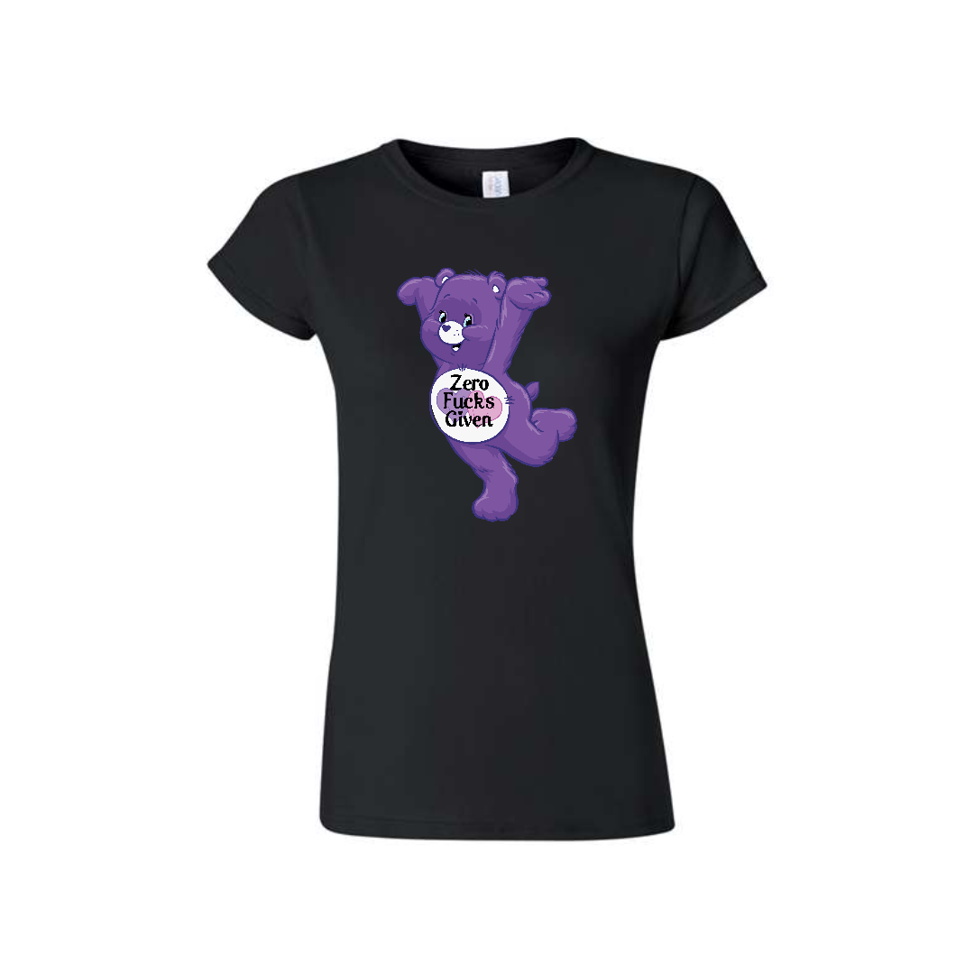 Black Swear Bear T-Shirt with a Swear Bear Zero fucks given design