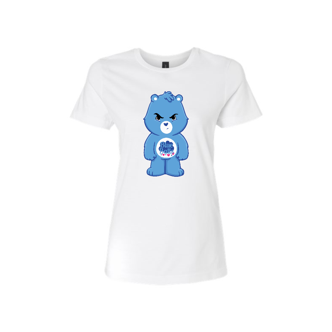 Swear Bear T-Shirt White with a grumpy Blue Balls Bear