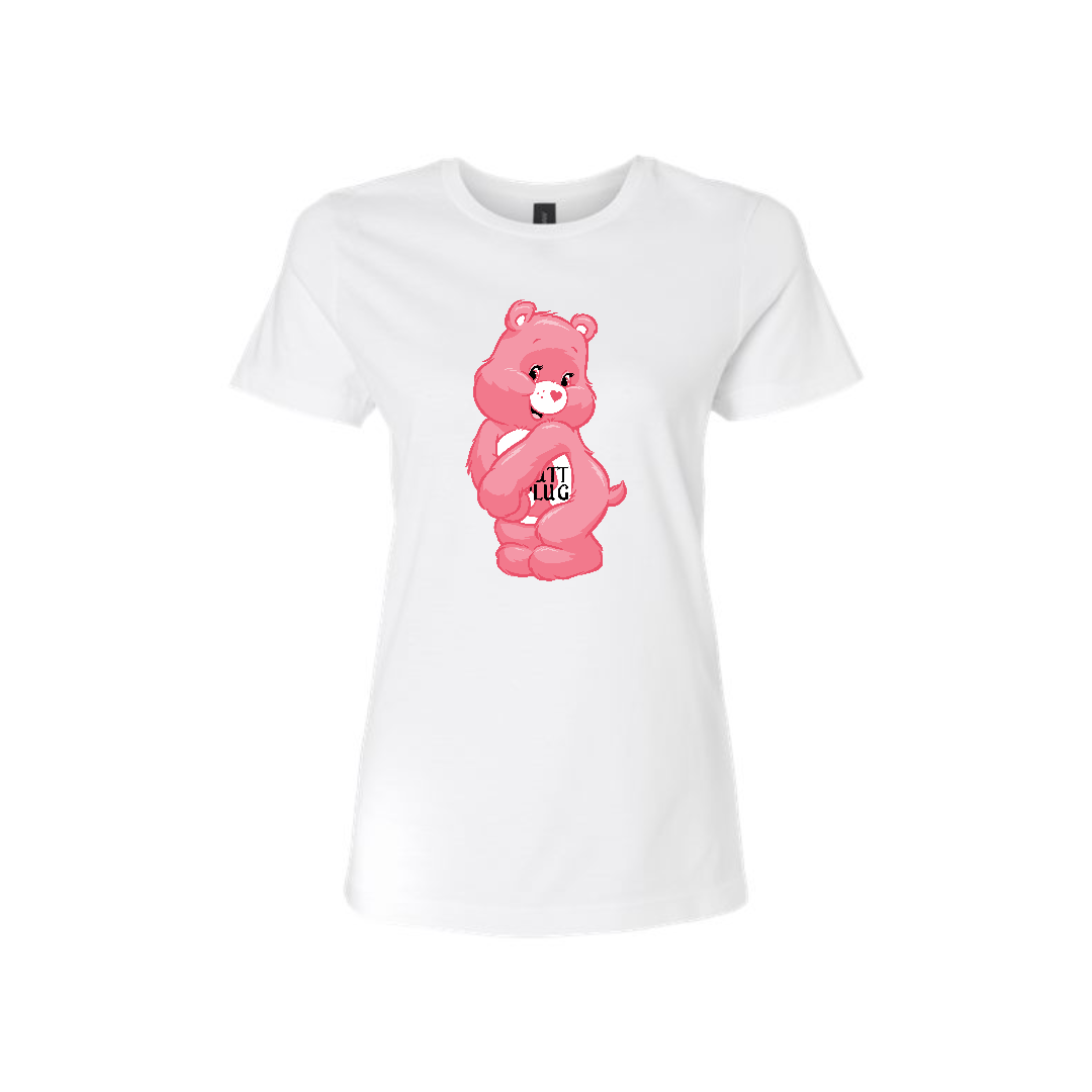 Swear Bear T-Shirt White with a butt plug swear bear design