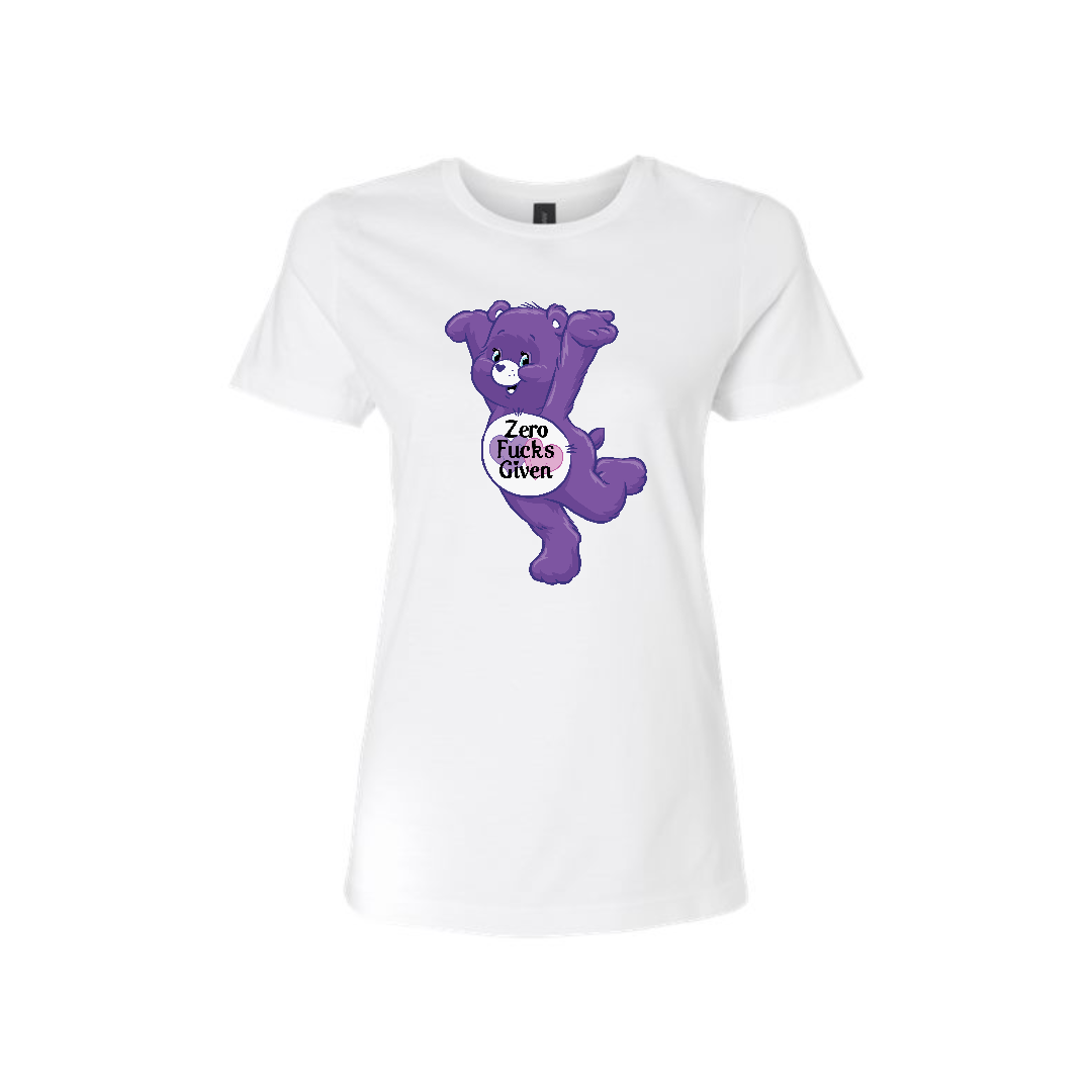 Swear Bear T-Shirt White with a zero fucks given swear bear design