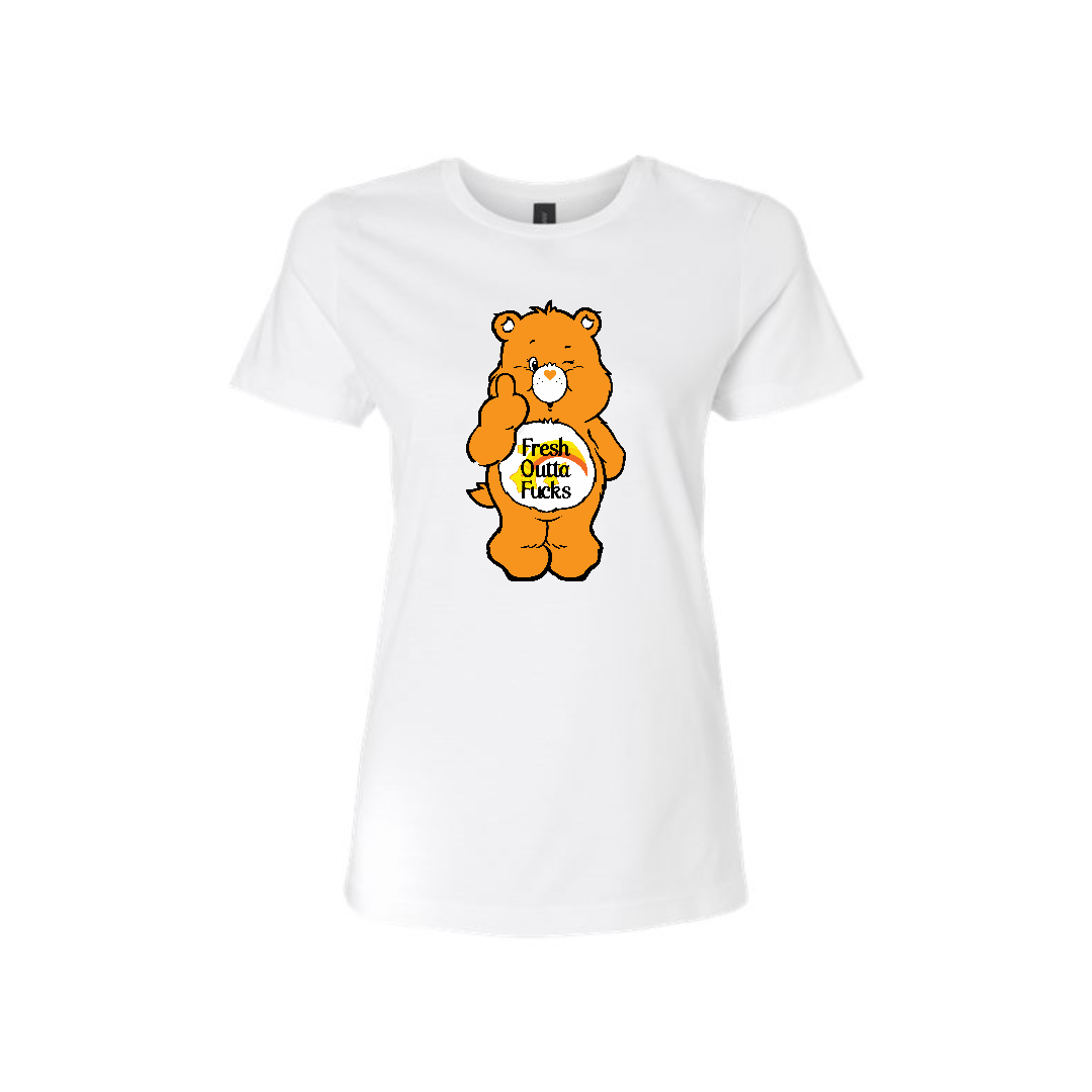 Swear Bear T-Shirt White with a fresh outta fucks swear bear