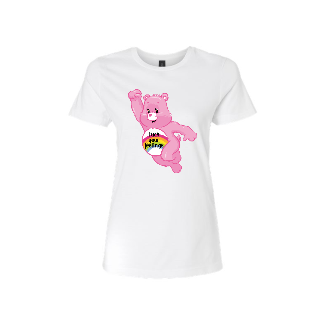 Swear Bear T-Shirt White with a fuck your feelings bear
