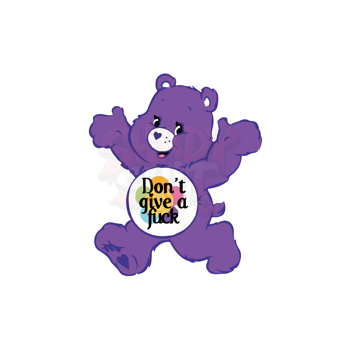 Swear Bear sticker with the “Don’t Give a Fuck” slogan in bold, high‑contrast detail, UV‑printed on durable vinyl for indoor and outdoor use.